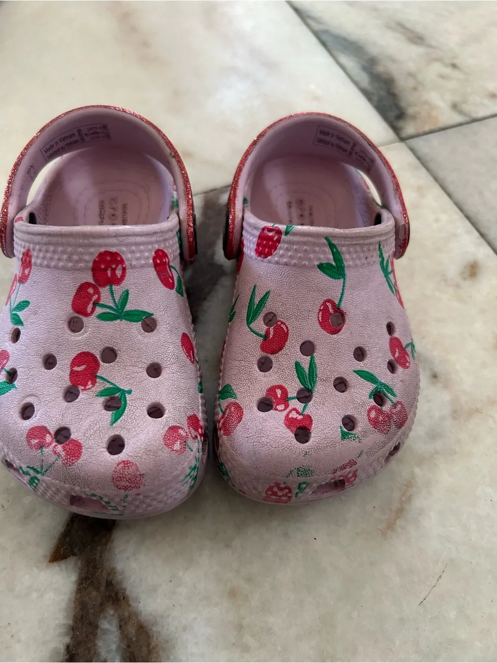 Pink Cherry Crocs and Blue Water Sandals